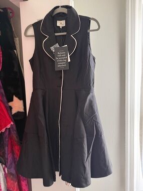 NWT Tuckernuck Sleeveless Black A-Line Dress with White Piping
